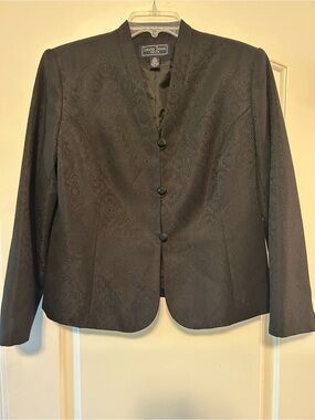 Laura Scott Black Jacquard Button-Front Women's Blazer - 14P